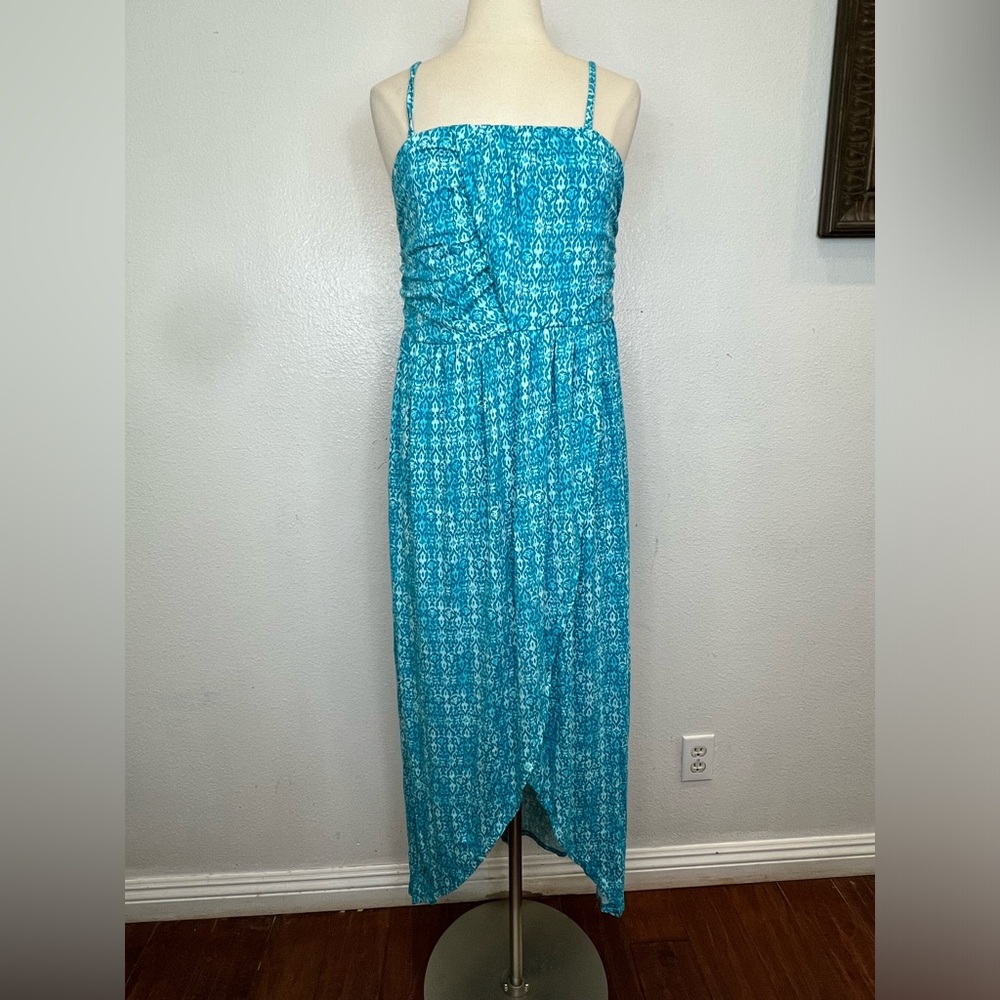 Lane Bryant Maxi Dress Womens 14/16 Faux Wrap Knit Spaghetti Strap Teal High Low